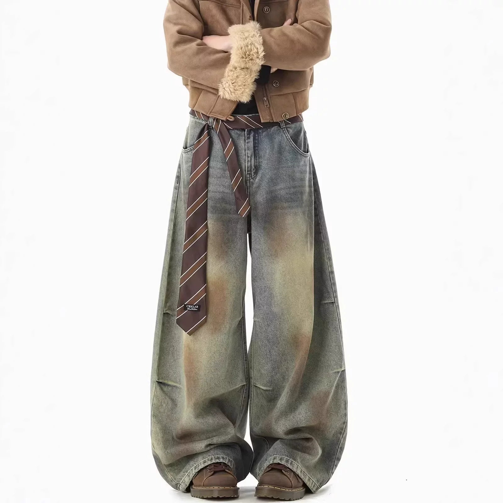 Cross border fashion retro wide leg jeans for women, American style distressed washed loose pants, hanging straight leg micro flared pants