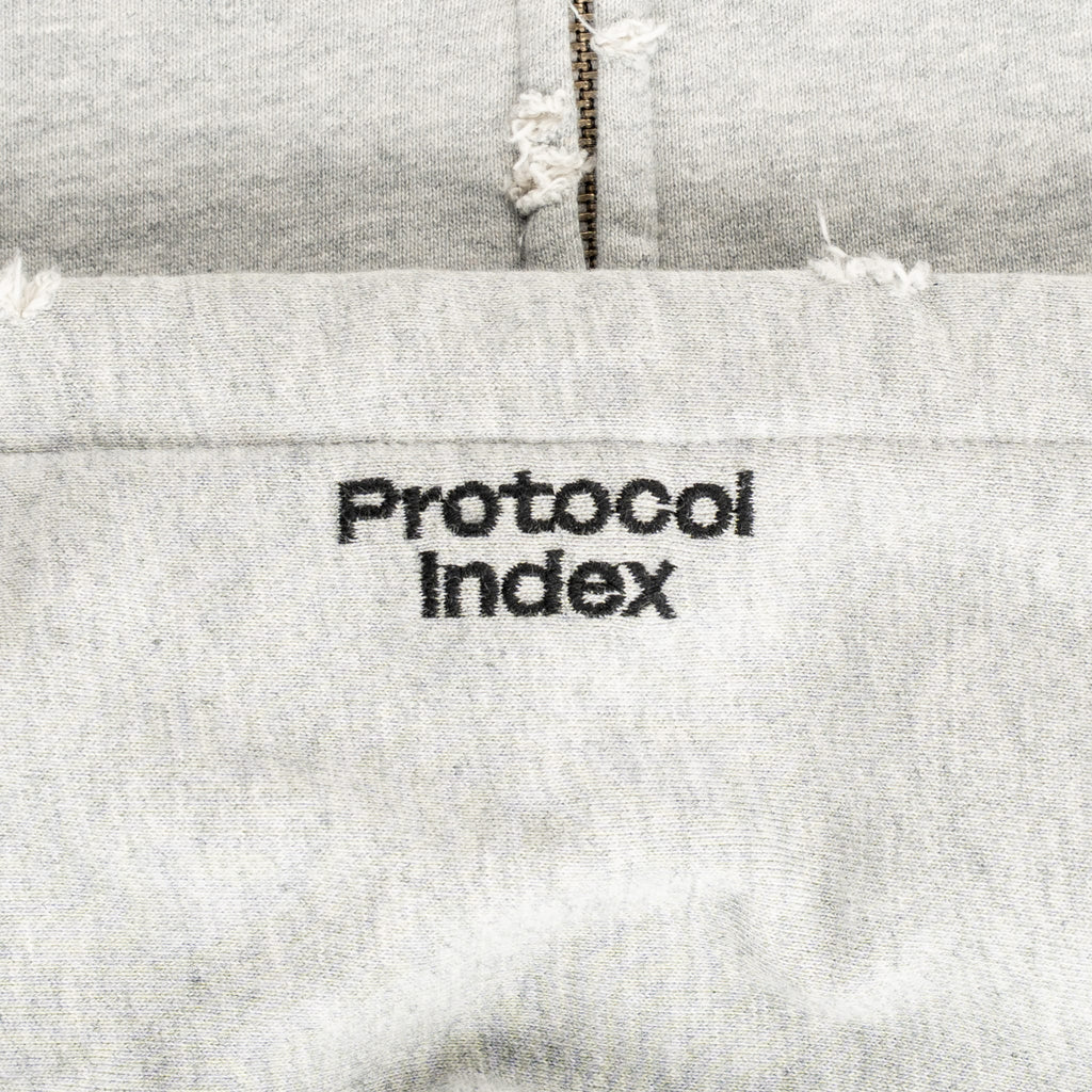 Project G/R Army Reconstructed Folded Zip Up Hooded Sweatshirt Grey Navy Blue Multi Pre-Owned