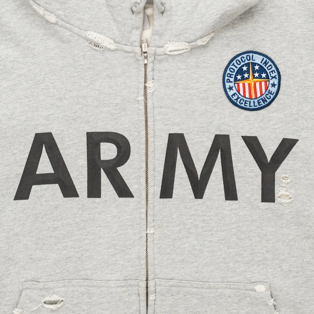 Project G/R Army Reconstructed Folded Zip Up Hooded Sweatshirt Grey Navy Blue Multi Pre-Owned
