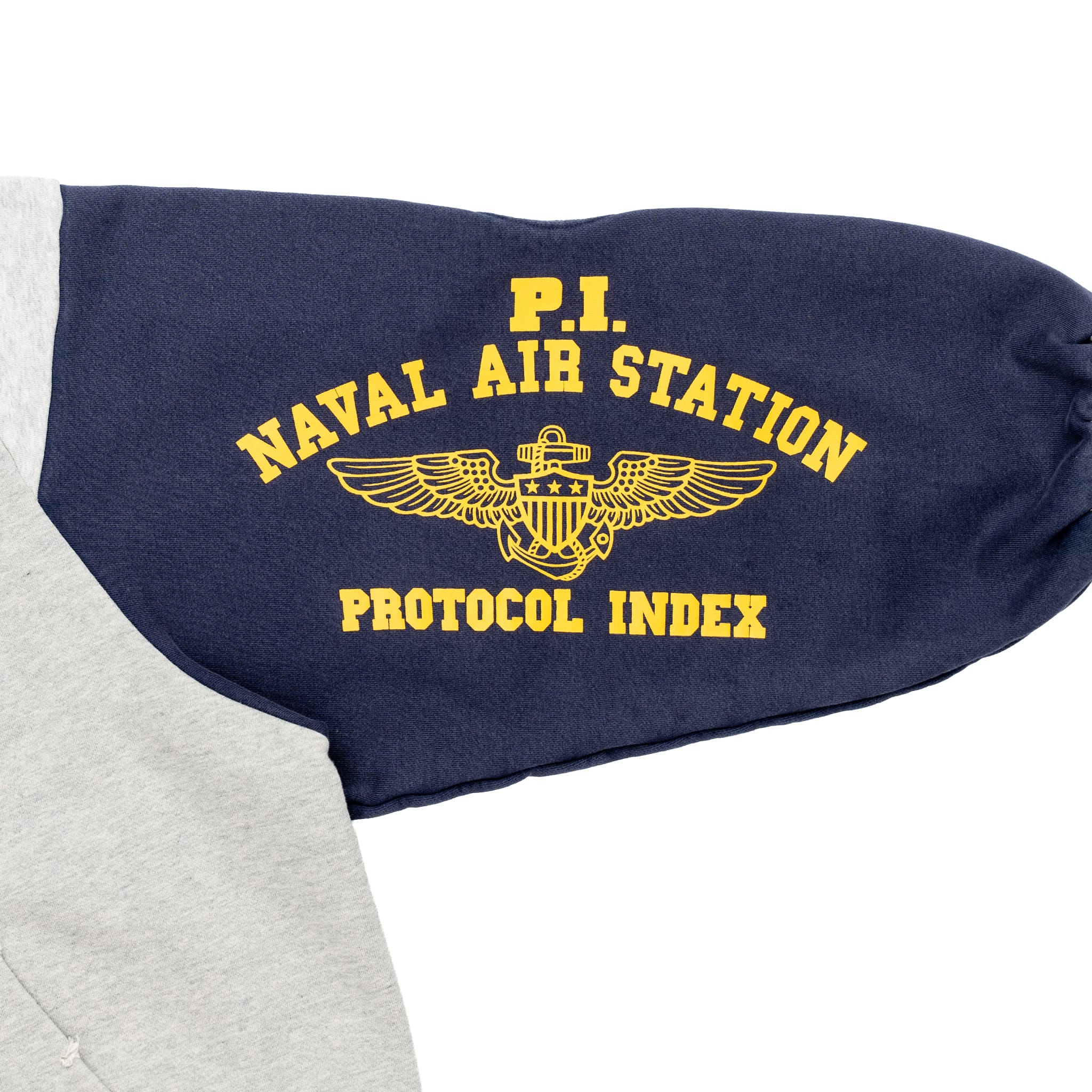 Project G/R Army Reconstructed Folded Zip Up Hooded Sweatshirt Grey Navy Blue Multi Pre-Owned