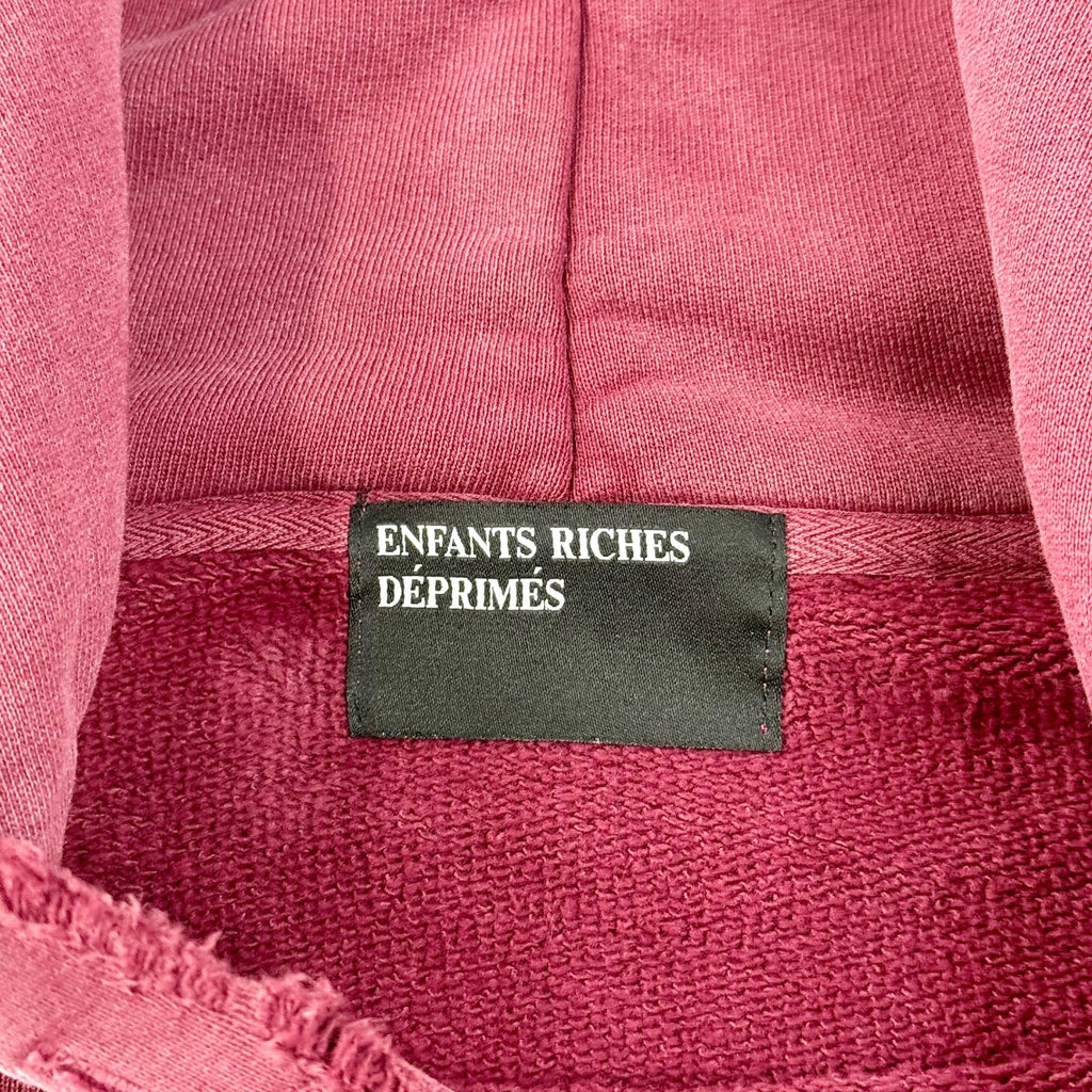 Enfants Riches Déprimés Thrashed Logo Hooded Sweatshirt Worn Burgundy Black