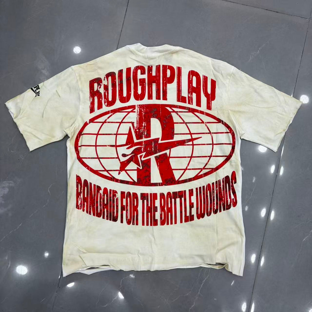 Roughplay Retro Pop‑Culture Collage Distressed T‑Shirt