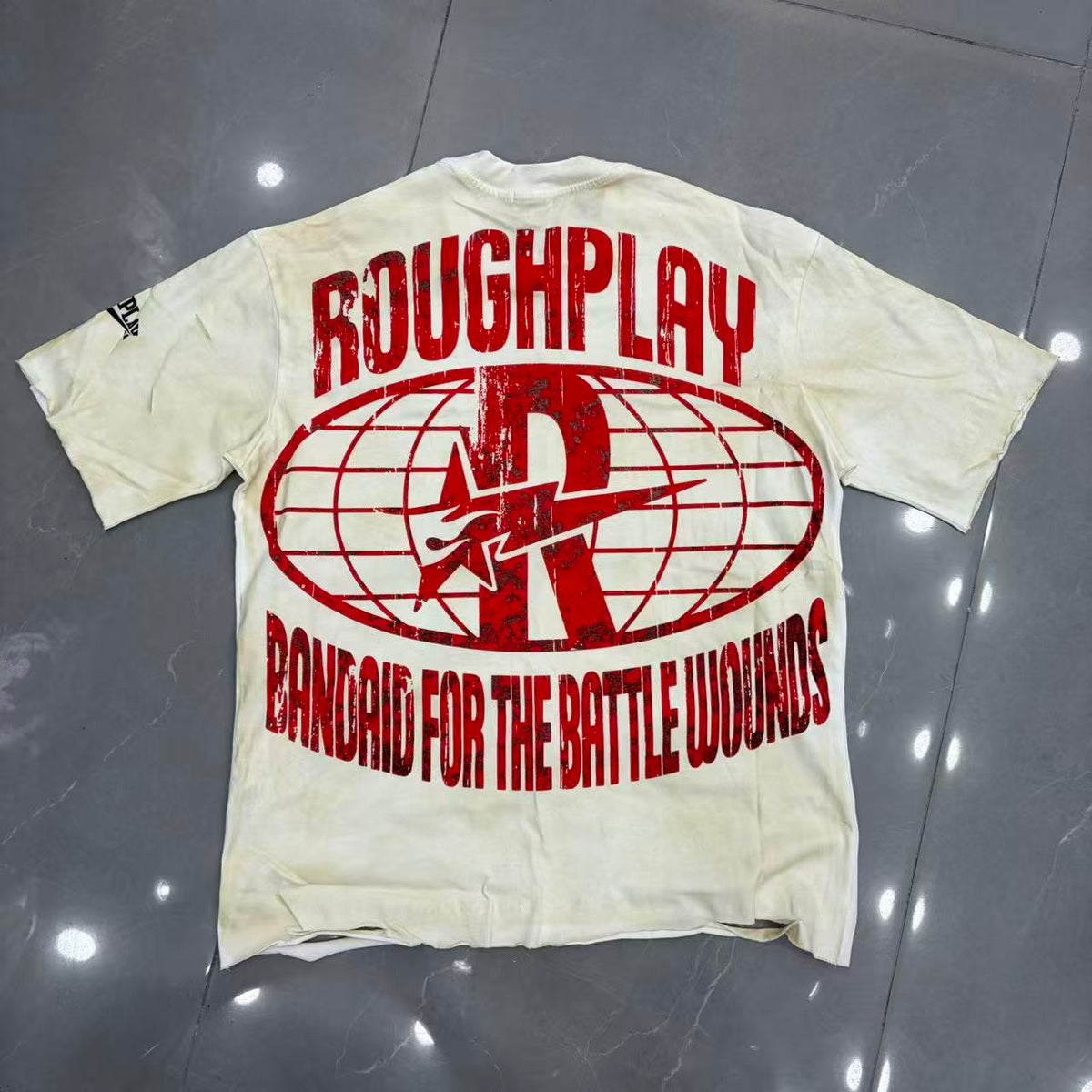 Roughplay Retro Pop‑Culture Collage Distressed T‑Shirt