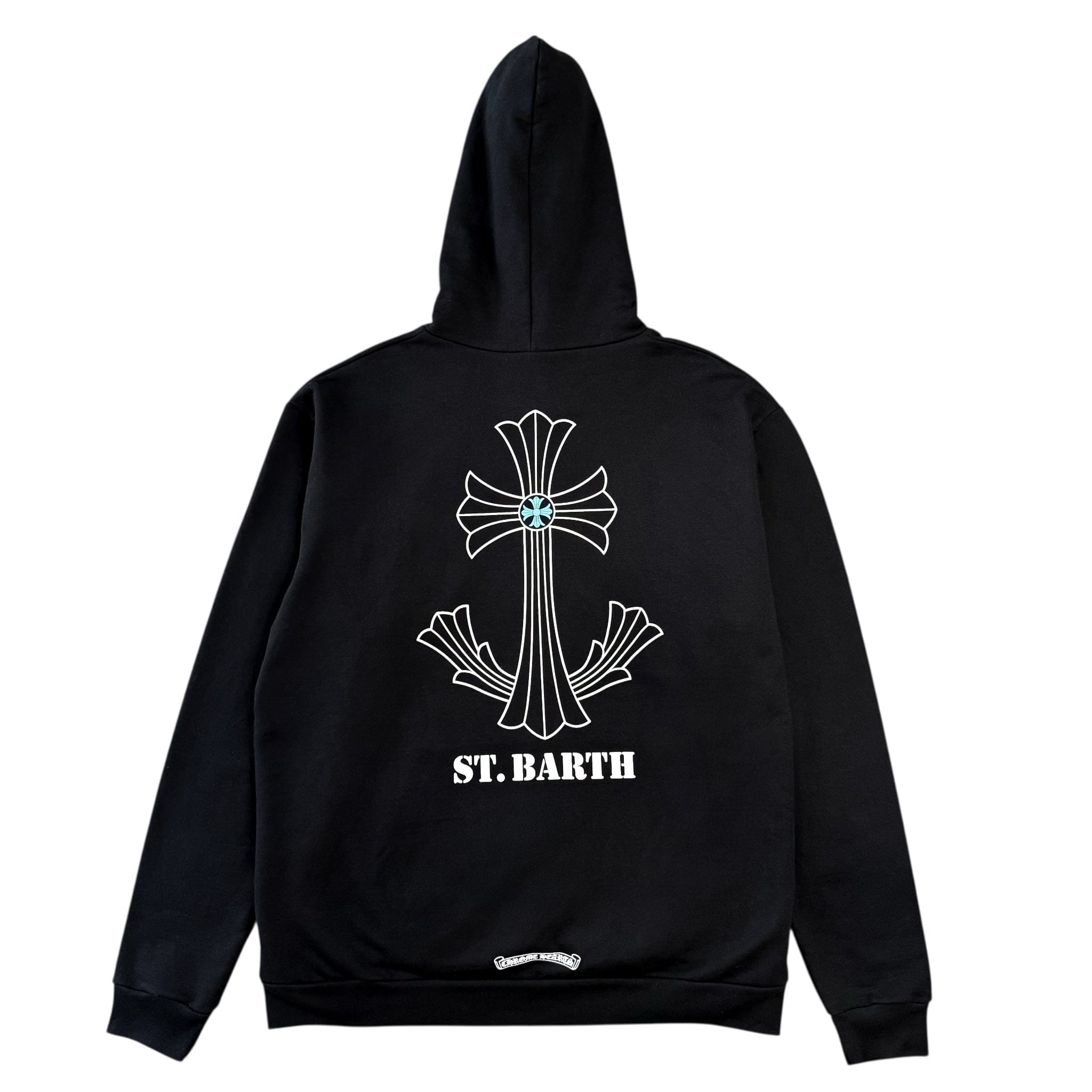 Chrome Hearts St. Barth Exclusive Cross Logo Hooded Sweatshirt Black Baby Blue White