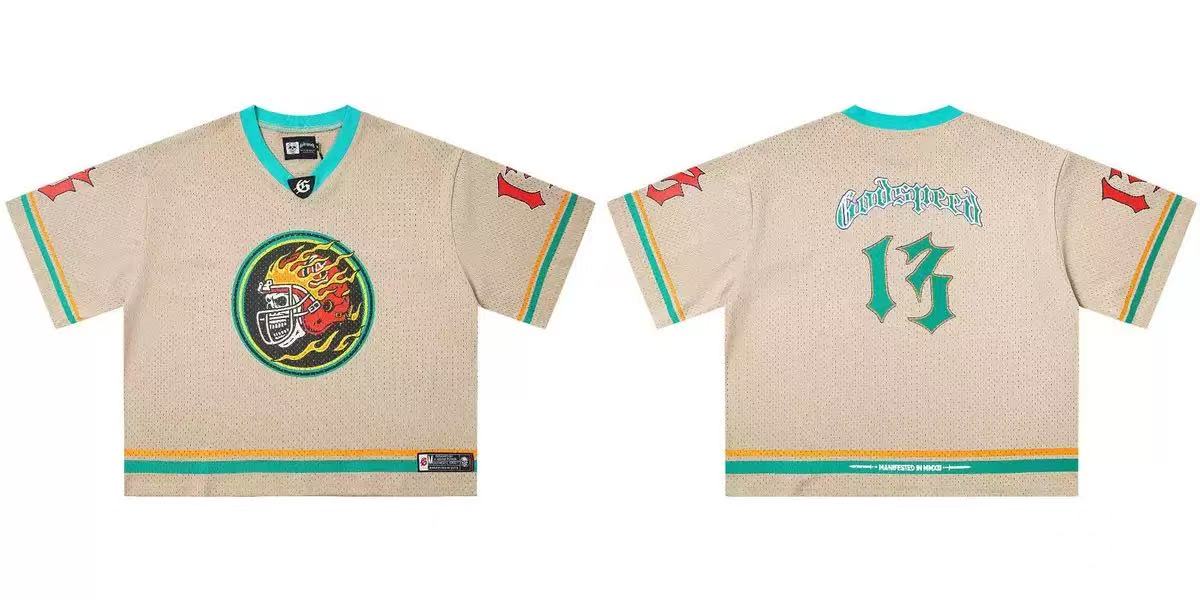 GodSpeed #13 Flame Skull V Neck Cropped Mesh Jersey