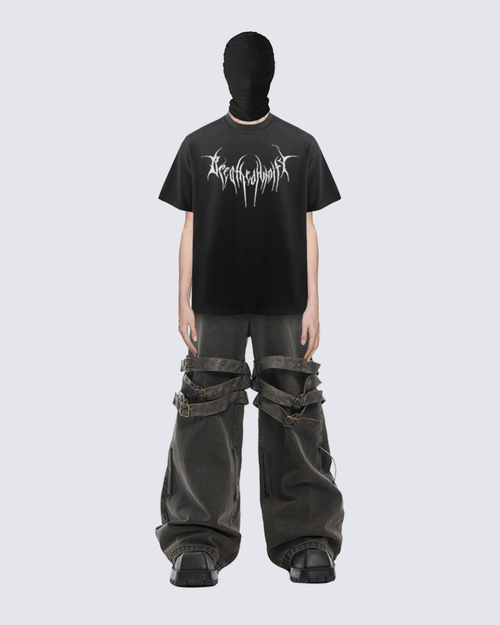 Black Graphic T-shirt with Abstract Print