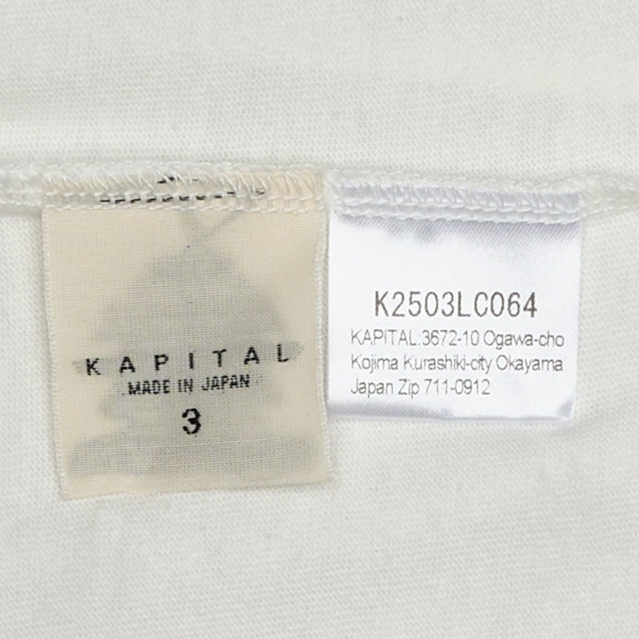Kapital Pekish Logo Long Sleeve Tee Shirt White Yellow Multi