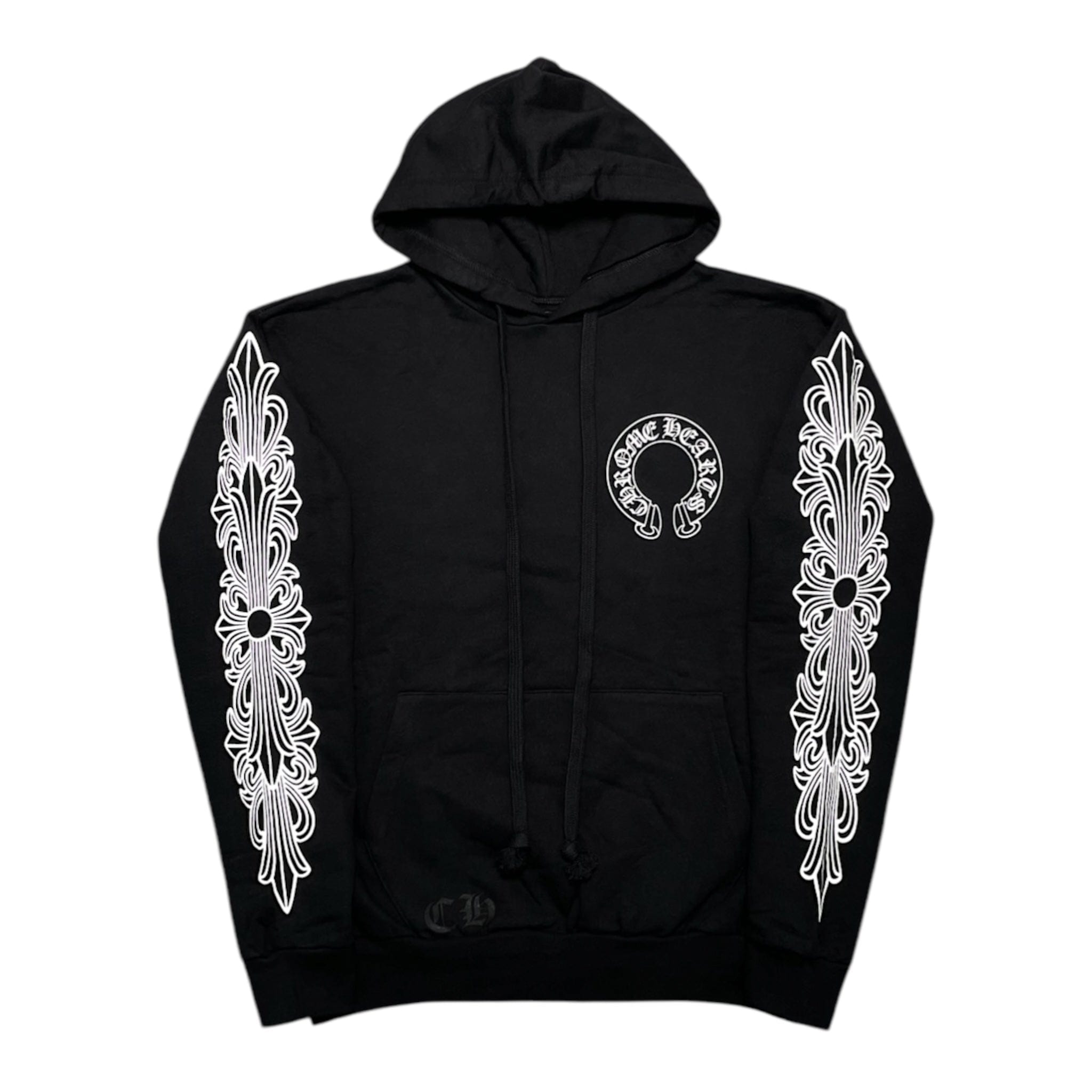 Chrome Hearts Horseshoe Floral Logo Hooded Sweatshirt Black White