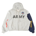 Project G/R Army Reconstructed Folded Zip Up Hooded Sweatshirt Grey Navy Blue Multi Pre-Owned