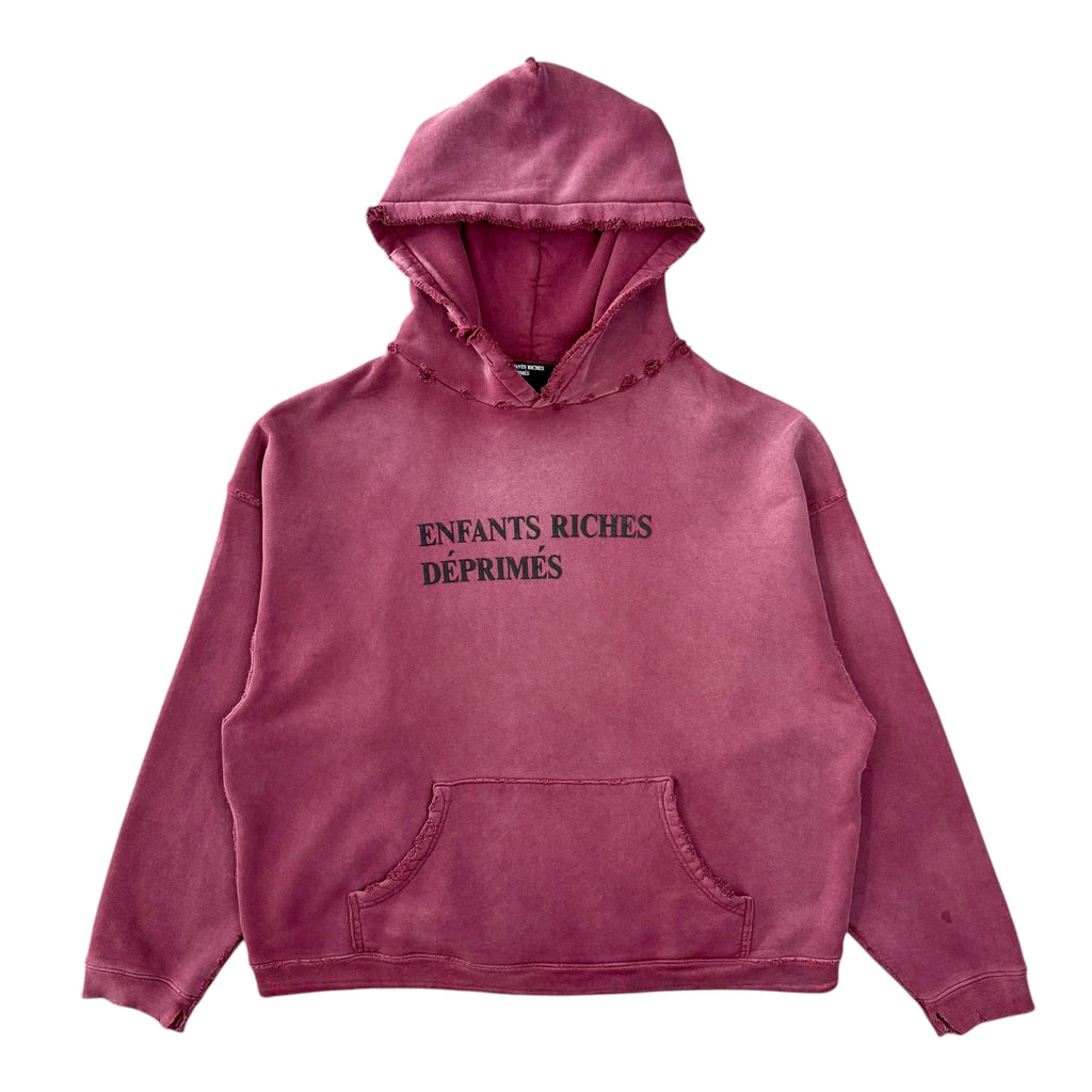 Enfants Riches Déprimés Thrashed Logo Hooded Sweatshirt Worn Burgundy Black