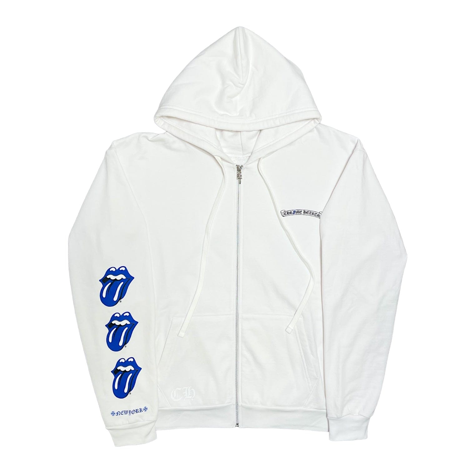 Chrome Hearts NY Rolling Stones Zip Up Hooded Sweatshirt White Blue