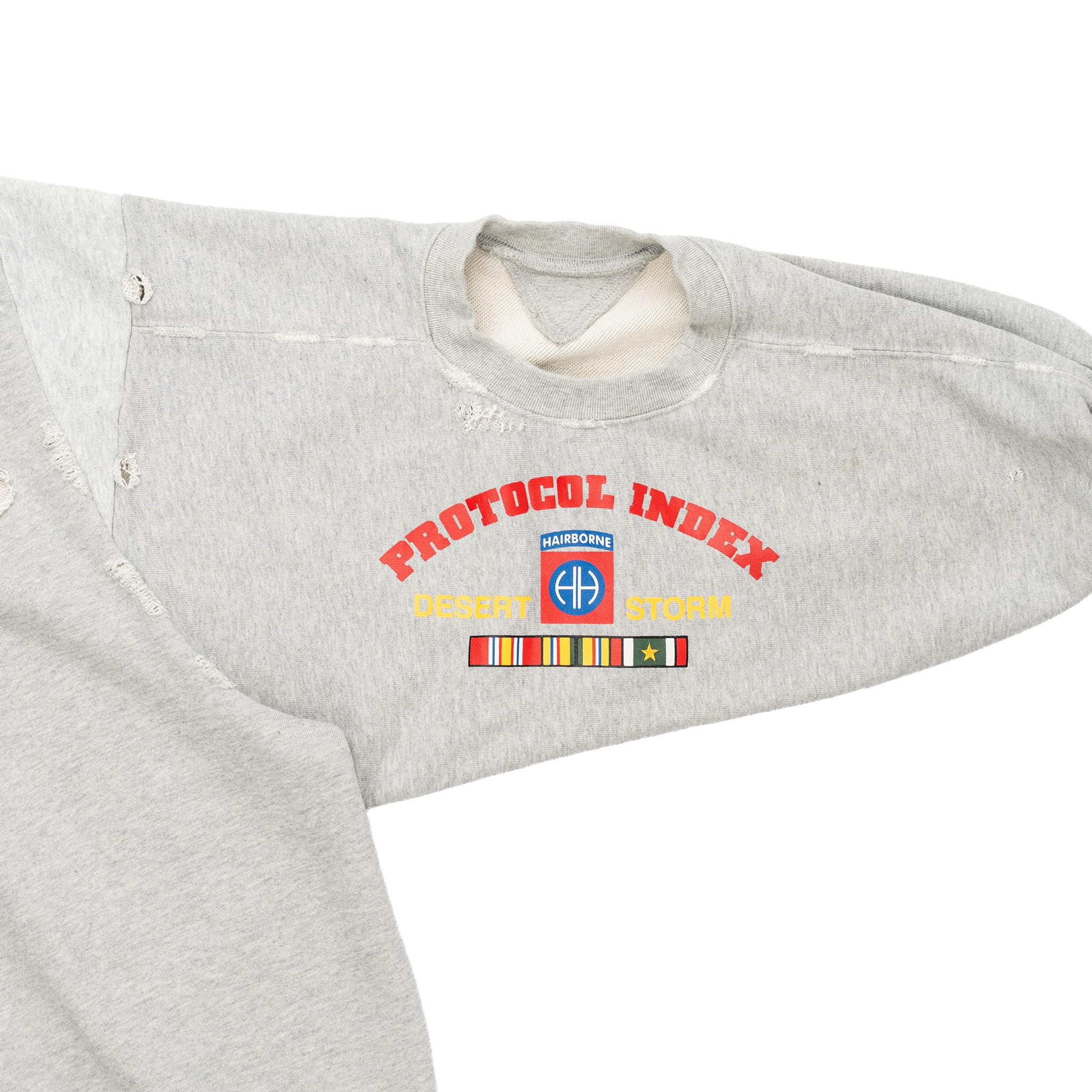 Project G/R Army Reconstructed Folded Zip Up Hooded Sweatshirt Grey Navy Blue Multi Pre-Owned