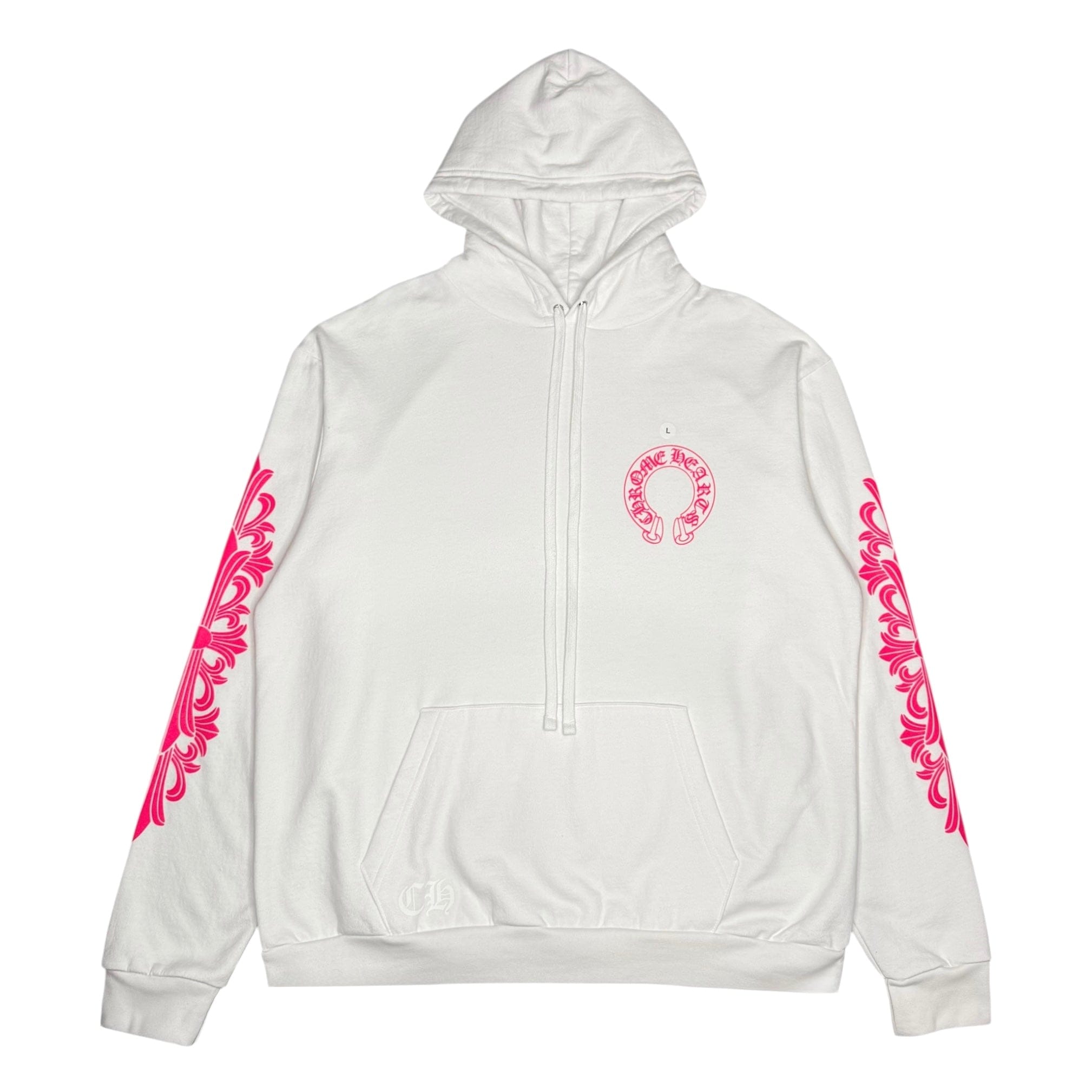 Chrome Hearts Horseshoe Floral Logo Hooded Sweatshirt White Pink