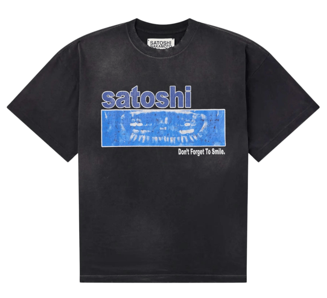 Satoshi Nakamoto Don’t Forget to Smile Short Sleeve Tee Shirt Washed Black Multi