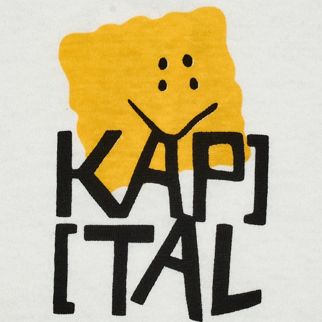 Kapital Pekish Logo Long Sleeve Tee Shirt White Yellow Multi