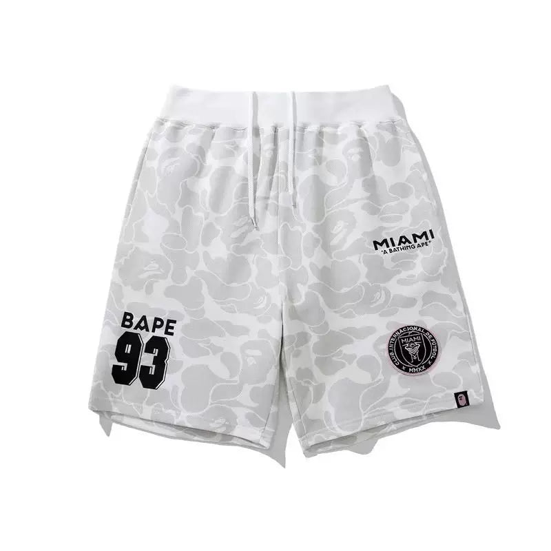 BAPE Style Miami "93" Camo Casual Shorts - White/Light Grey