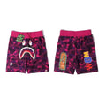 BAPE Style Camo Shark Casual Shorts - Dark Purple/Burgundy