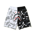 BAPE Style Split-Color Camo Shark Casual Shorts - White/Black