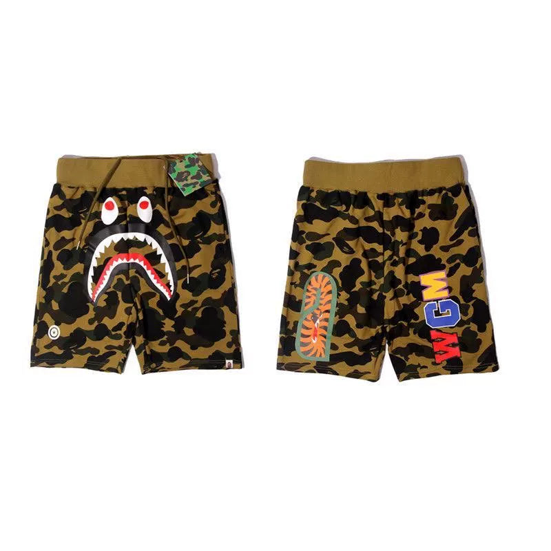 BAPE Style Camo Shark Casual Shorts - Classic Green