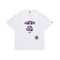 BAPE Style Abstract Deconstructed Ape Head Tee - White/Purple