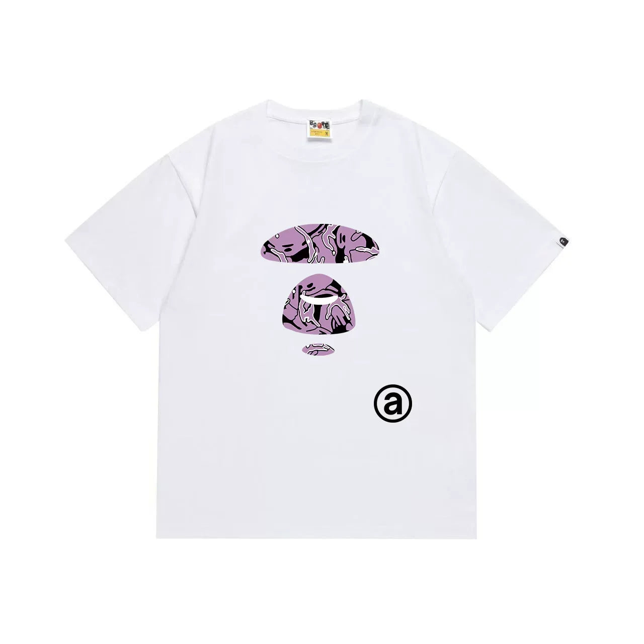 BAPE Style Abstract Deconstructed Ape Head Tee - White/Purple