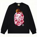 BAPE Style Baby Milo on Camo Ape Head Long-Sleeve Tee - Black/Pink