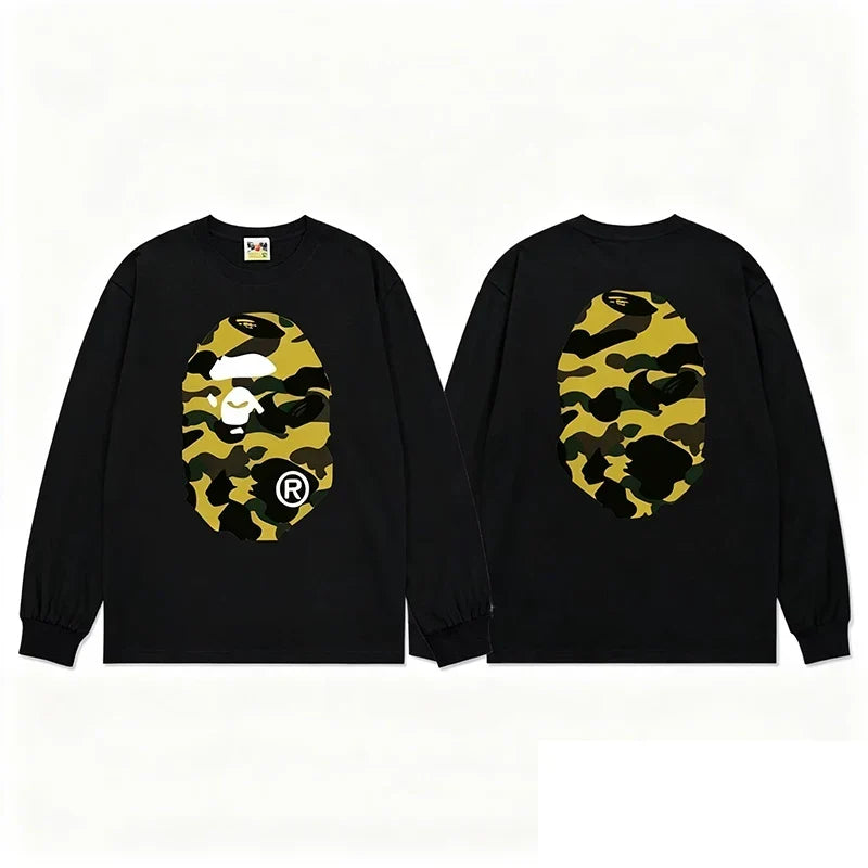 BAPE Style Big Camo Ape Head Long-Sleeve Tee - Black/Yellow