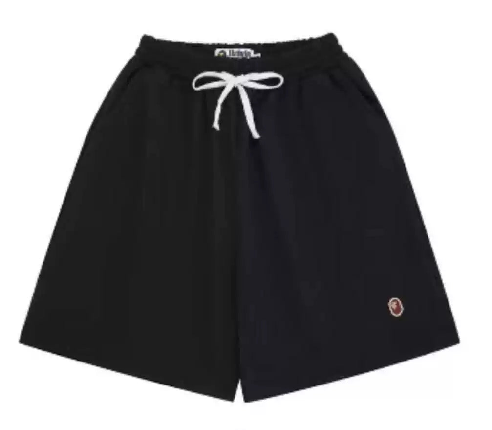 BAPE Style Minimalist Drawstring Casual Shorts - Solid Black