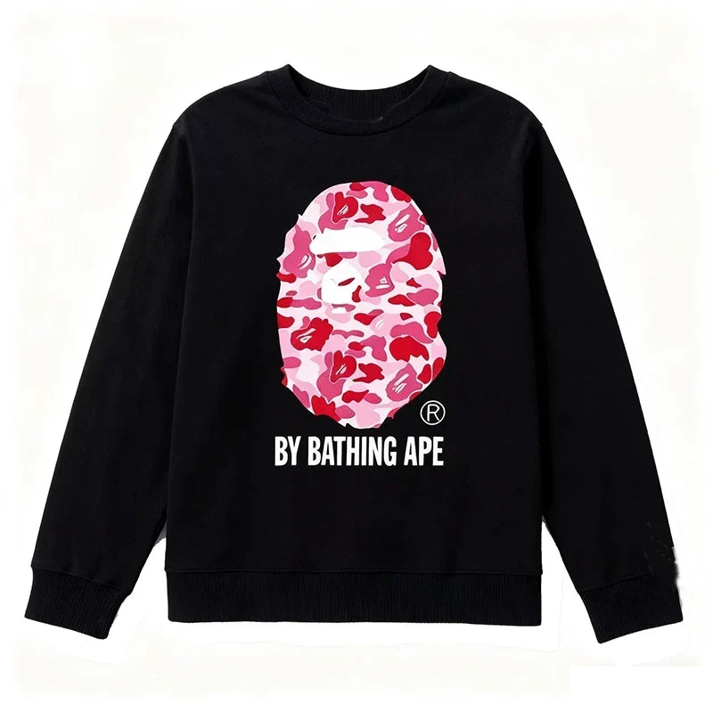 BAPE Style "BY BATHING APE" Camo Ape Head Long-Sleeve Tee - Black/Pink