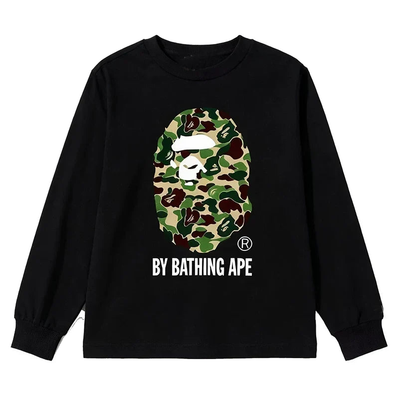 BAPE Style "BY BATHING APE" Camo Ape Head Long-Sleeve Tee - Black/Green