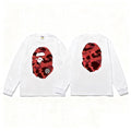 BAPE Style Big Camo Ape Head Long-Sleeve Tee - White/Red