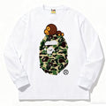 BAPE Style Baby Milo on Camo Ape Head Long-Sleeve Tee - White/Green
