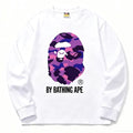 BAPE Style "BY BATHING APE" Camo Ape Head Long-Sleeve Tee - White/Purple