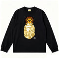 BAPE Style Baby Milo Peeking on Camo Ape Head Long-Sleeve Tee - Black/Yellow