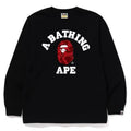 BAPE Style Collegiate Arc Logo & Camo Ape Head Long-Sleeve Tee - Black/Purple