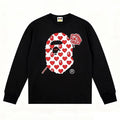 BAPE Style Heart & Rose Ape Head Long-Sleeve Tee - Black/Red-White