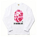 BAPE Style "BY BATHING APE" Camo Ape Head Long-Sleeve Tee - White/Pink