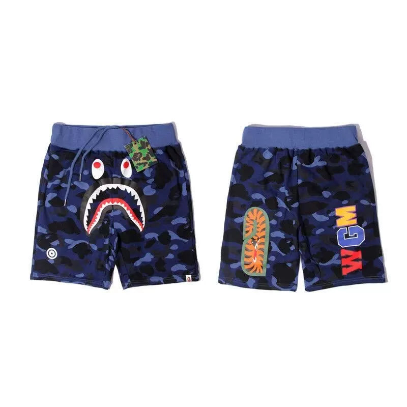 BAPE Style Camo Shark Casual Shorts - Blue