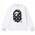 BAPE Style All-Over Cartoon Print Ape Head Long-Sleeve Tee - White