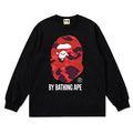 BAPE Style "BY BATHING APE" Camo Ape Head Long-Sleeve Tee - Black/Red