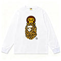 BAPE Style Baby Milo on Leopard Camo Ape Head Long-Sleeve Tee - White/Leopard