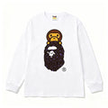 BAPE Style Baby Milo on Dark Leopard Camo Ape Head Long-Sleeve Tee - White/Dark Leopard