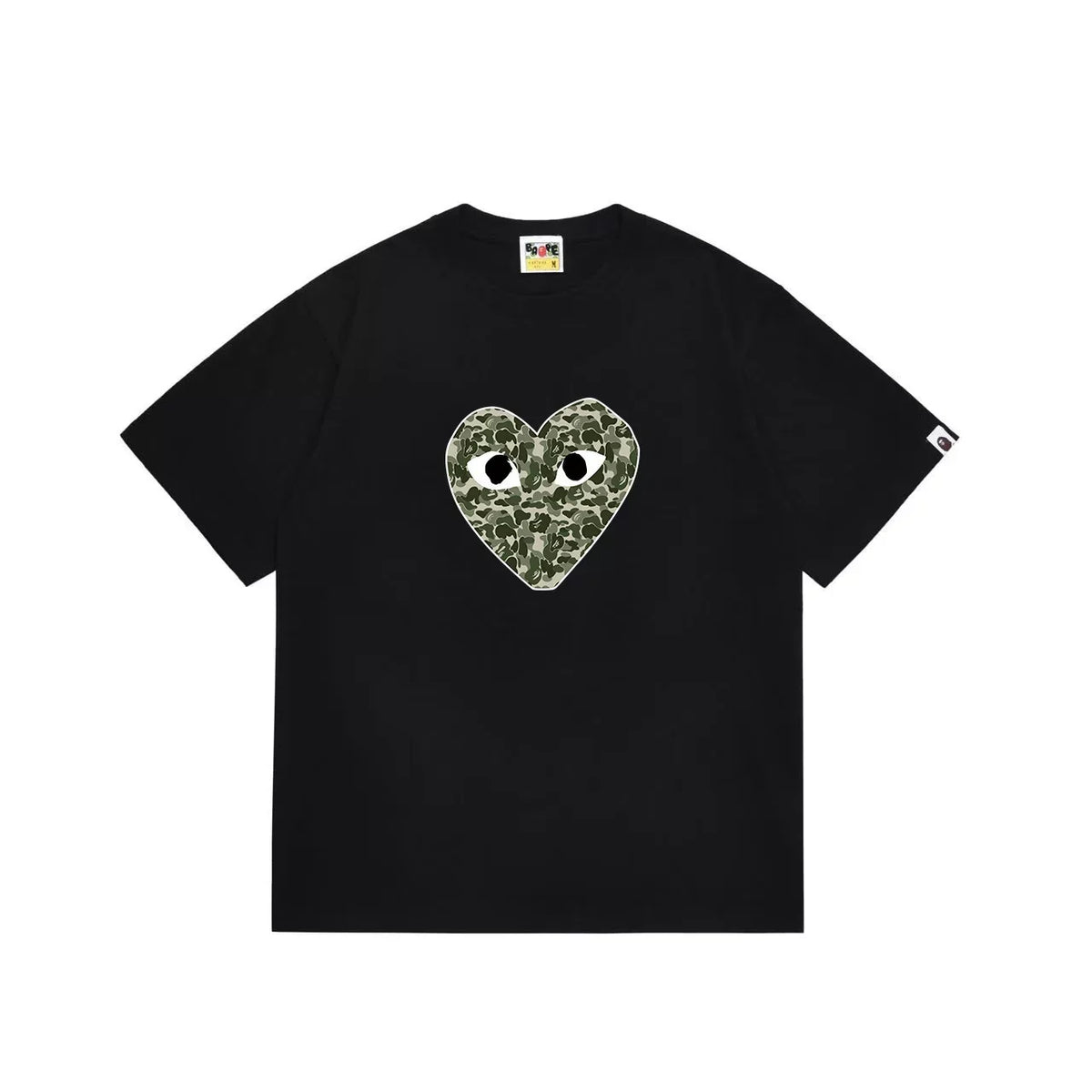 BAPE x PLAY Style Camo Heart Short-Sleeve Tee - Black/Classic Green