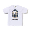 BAPE Style Tartan Plaid Big Ape Head Short-Sleeve Tee - White/Blue
