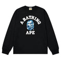 BAPE Style Collegiate Arc Logo & Camo Ape Head Long-Sleeve Tee - Black/Blue