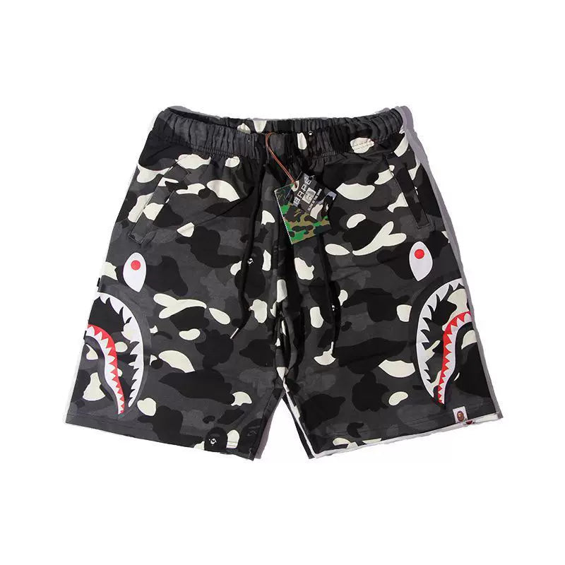 BAPE Style Camo Shark Casual Shorts - Black/Grey