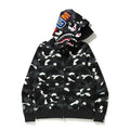 BAPE Style Camo Shark Full-Zip Hoodie - Black/Grey