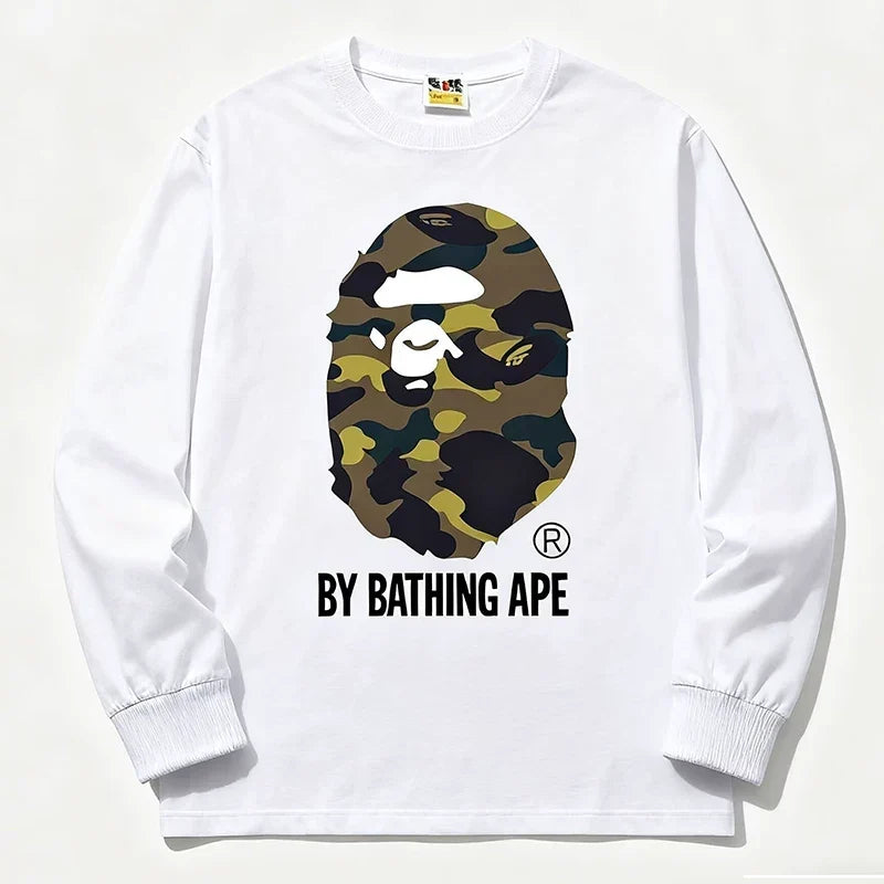 BAPE Style "BY BATHING APE" Camo Ape Head Long-Sleeve Tee - White/Yellow