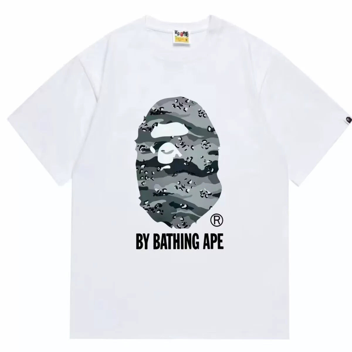 BAPE Style Urban Grey Camo Big Ape Head Short-Sleeve Tee - White