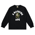 BAPE Style Collegiate Arc Logo & Camo Ape Head Long-Sleeve Tee - Black/Green